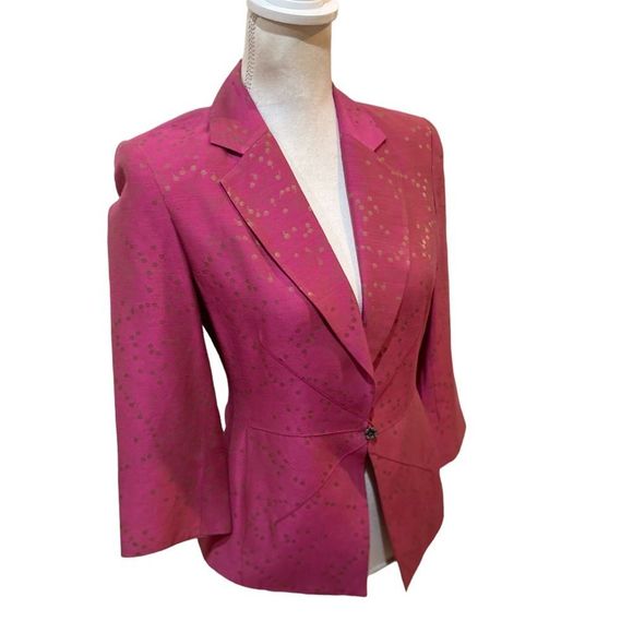 Vintage 1990’s Zion barbie pink print fitted lined blazer floral metal button 2 - Picture 3 of 14